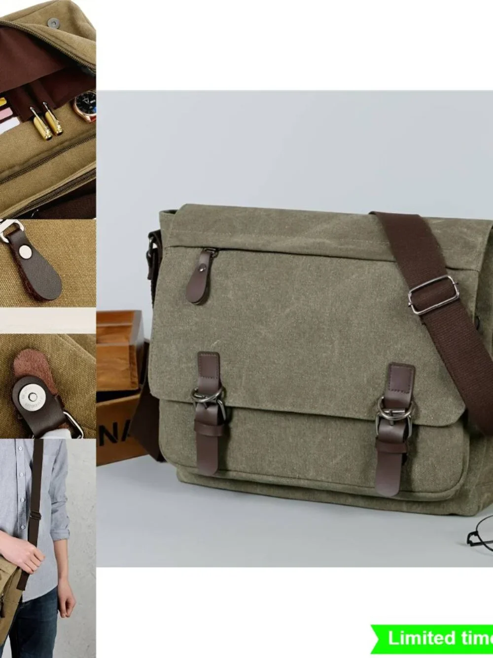 Vintage Canvas Messenger Bag Crossbody for School